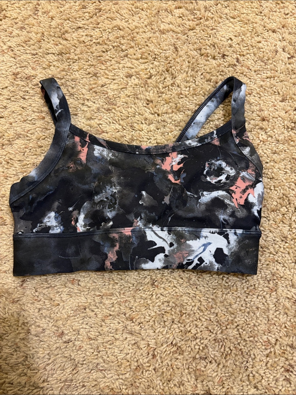 Marble-Print Sports Bralette in Black, Pink & White